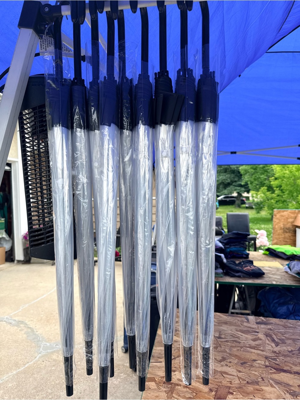 9 BN Clear Plastic Walking Umbrellas with Black Handles (Lot)
